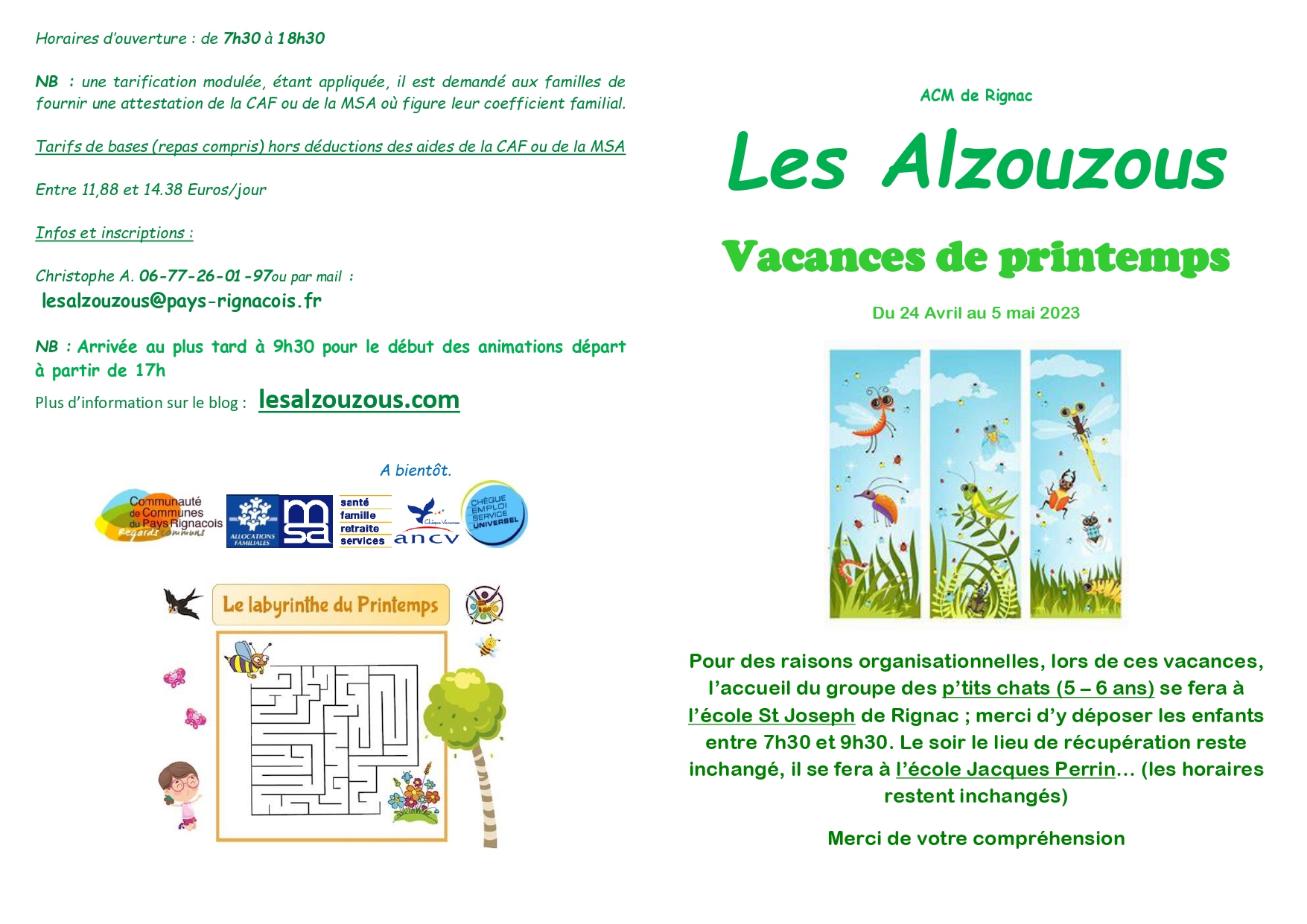 programme vacances de printemps